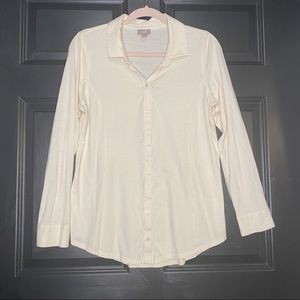 J. Jill Cotton Knit Button Down Collared Shirts Ivory Cream Color Size Medium